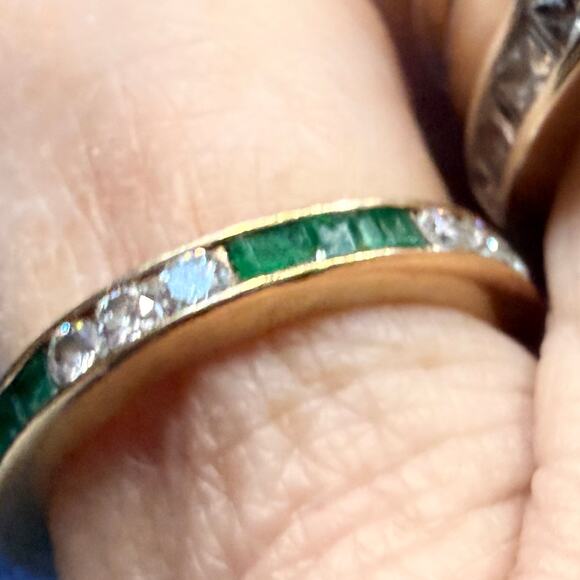 Bailey Banks Biddle 2CT TOTAL Emerald/Diamond 14KT Yellow Gold Eternity Ring 5 - Picture 12 of 12